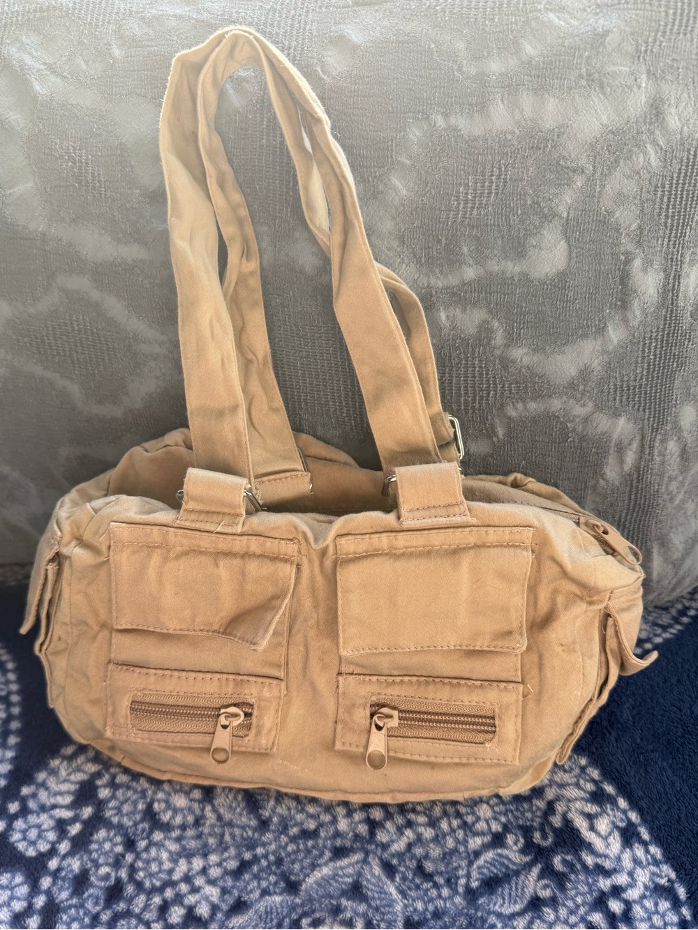 Y2K Tan Canvas Mini Shoulder Bag ❁ Multi Pocket ❁ Safari Vibes